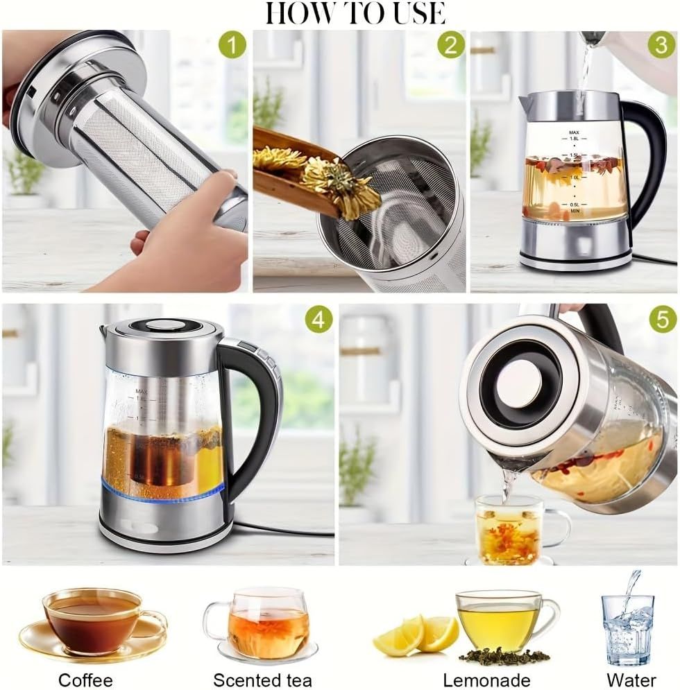 GC Borosilicate Glass 1.8L Electric Kettle with Tea Infuser &Blue LED Light 4